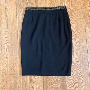 Elie Tahari Leather Trim Wool Pencil Skirt